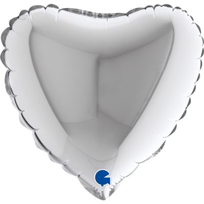 Grabo Microfoil Solid Colour Heart 22cm (9") Silver - Air Fill (Unpackaged)