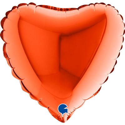 Grabo Microfoil Solid Colour Heart 22cm (9") Orange - Air Fill (Unpackaged)