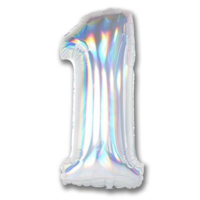 PRT 40" (102cm) Foil Number Rainbow Iridescent Silver 1