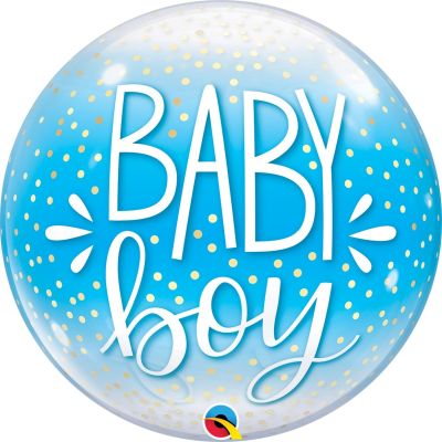 Qualatex Bubble 56cm (22") Baby Boy Blue & Confetti Dots