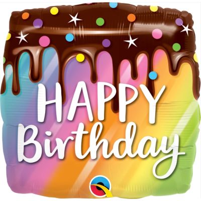 Qualatex Foil Square 45cm (18") Birthday Rainbow Drip Cake 