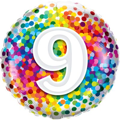Qualatex Foil 45cm (18") Age 9 Rainbow Confetti