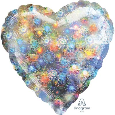 Anagram Solid Colour Foil 82cm (32&quot;) Heart Holographic Fireworks (Discontinued)