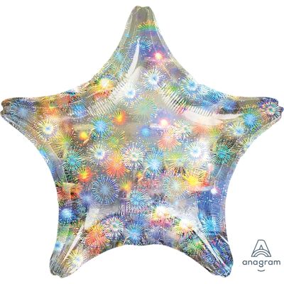 Anagram Solid Colour Foil 82cm (32") Star Holographic Fireworks (Discontinued)