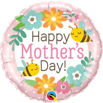 Qualatex Foil 45cm (18") Round Mother's Day Bees and Flowers