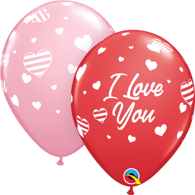 Qualatex Printed Latex 50/28cm (11&quot;) Red and Pink I Love You Hearts
