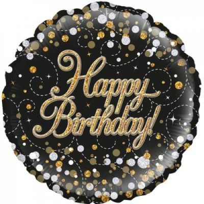 Oaktree Foil 45cm Sparkling Black and Gold Fizz Happy Birthday