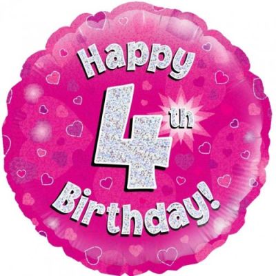 Oaktree Foil 45cm Happy 4th Birthday Pink Holographic