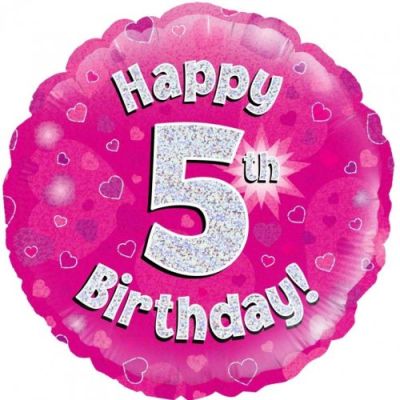 Oaktree Foil 45cm Happy 5th Birthday Pink Holographic