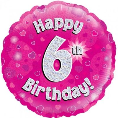 Oaktree Foil 45cm Happy 6th Birthday Pink Holographic