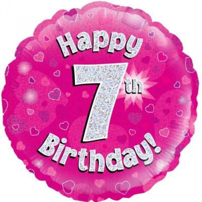 Oaktree Foil 45cm Happy 7th Birthday Pink Holographic
