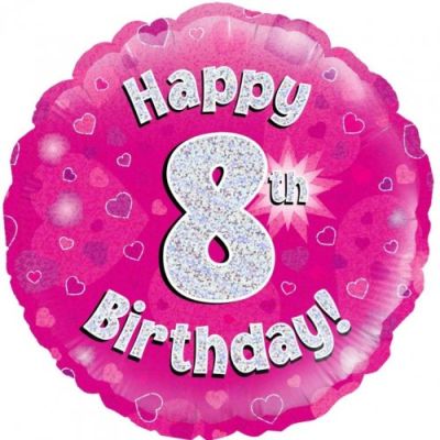 Oaktree Foil 45cm Happy 8th Birthday Pink Holographic