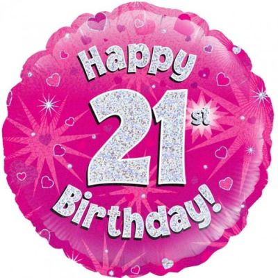 Oaktree Foil 45cm Happy 21st Birthday Pink Holographic