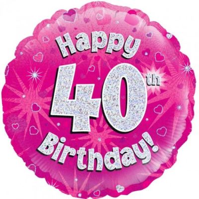Oaktree Foil 45cm Happy 40th Birthday Pink Holographic