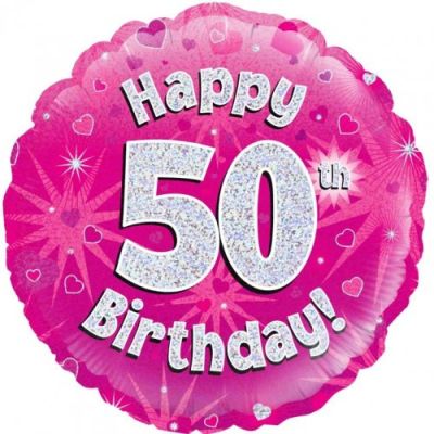 Oaktree Foil 45cm Happy 50th Birthday Pink Holographic