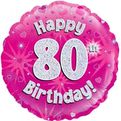 Oaktree Foil 45cm Happy 80th Birthday Pink Holographic