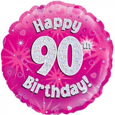 Oaktree Foil 45cm Happy 90th Birthday Pink Holographic