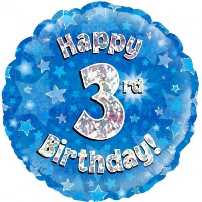 Oaktree Foil 45cm Happy 3rd Birthday Blue Holographic