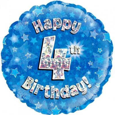 Oaktree Foil 45cm Happy 4th Birthday Blue Holographic