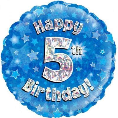 Oaktree Foil 45cm Happy 5th Birthday Blue Holographic