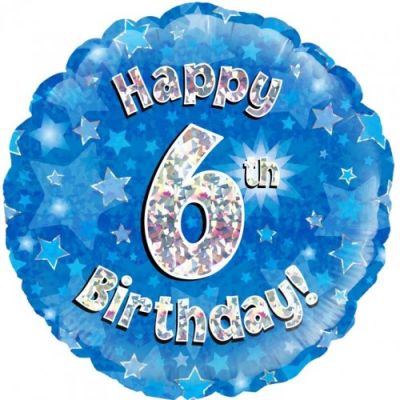 Oaktree Foil 45cm Happy 6th Birthday Blue Holographic