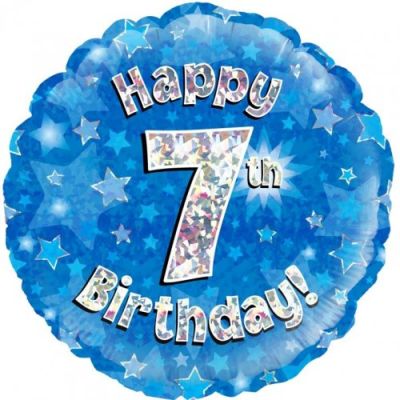 Oaktree Foil 45cm Happy 7th Birthday Blue Holographic