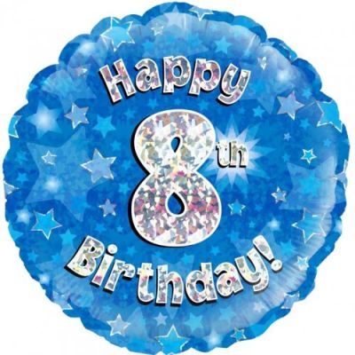 Oaktree Foil 45cm Happy 8th Birthday Blue Holographic