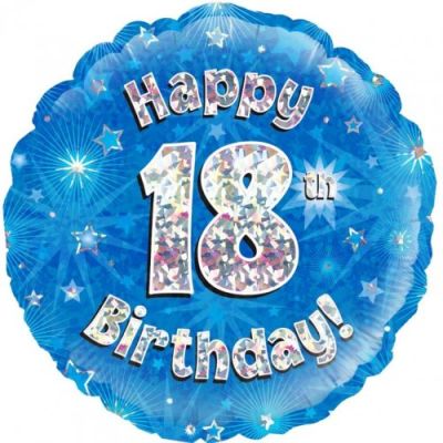 Oaktree Foil 45cm Happy 18th Birthday Blue Holographic