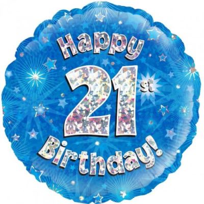 Oaktree Foil 45cm Happy 21st Birthday Blue Holographic