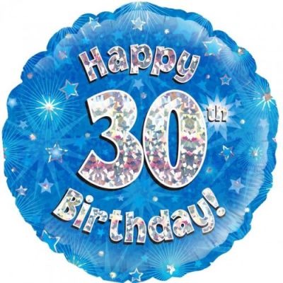 Oaktree Foil 45cm Happy 30th Birthday Blue Holographic