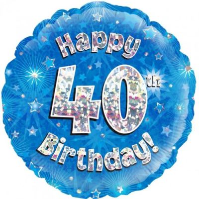 Oaktree Foil 45cm Happy 40th Birthday Blue Holographic