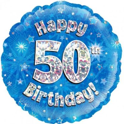 Oaktree Foil 45cm Happy 50th Birthday Blue Holographic