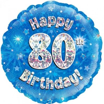 Oaktree Foil 45cm Happy 80th Birthday Blue Holographic