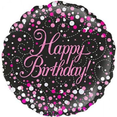 Oaktree Foil 45cm Sparkling Fizz Black & Pink Happy Birthday