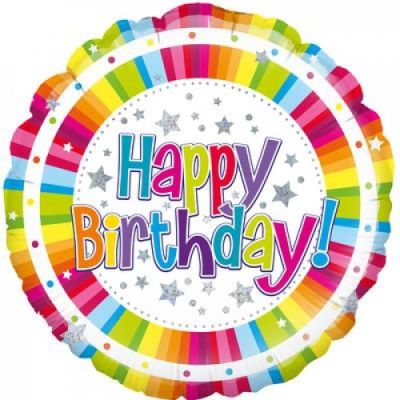 Oaktree Foil 45cm Happy Birthday Bright Stripe