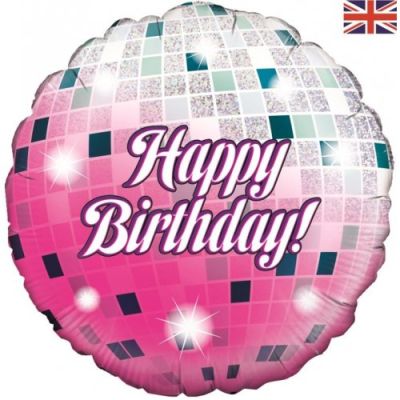 Oaktree Foil 45cm (18") Happy Birthday Pink Glitter Ball