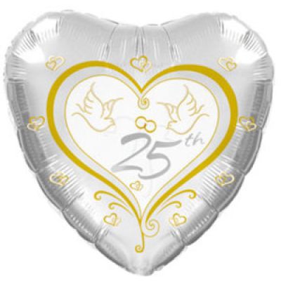 CTI Foil Heart 45cm (18&quot;) 25th Anniversary Doves (Discontinued)