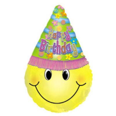 CTI Foil Shape Shape 76cm (30&quot;) Happy Birthday Smile Face in Hat (Discontinued)