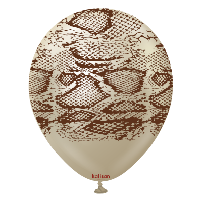 Kalisan Printed Latex 25/30cm (12") Mirror White Gold Safari Snake with Dark Brown Print