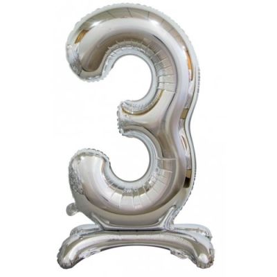 Decrotex Foil 76cm (30&quot;) Giant Standing Silver Luxe Number 3 (Air Fill)