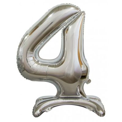 Decrotex Foil 76cm (30&quot;) Giant Standing Silver Luxe Number 4 (Air Fill)