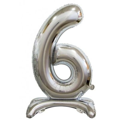 Decrotex Foil 76cm (30&quot;) Giant Standing Silver Luxe Number 6 (Air Fill)