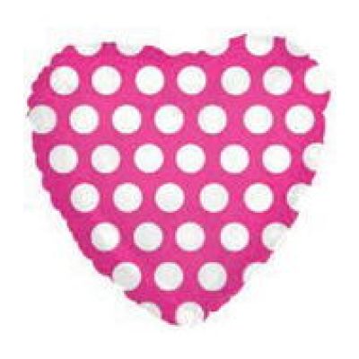 CTI Foil Heart 45cm (18&quot;) Pink Heart With White Polka Dots (Discontinued)