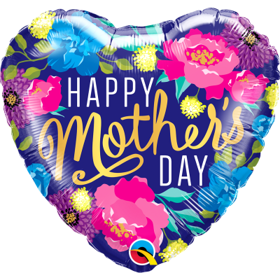 Qualatex Foil Heart 45cm (18") Mother's Day Colourful Peonies