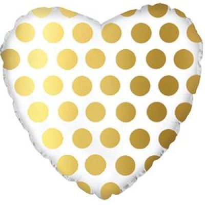 CTI Foil Heart 45cm (18&quot;) Gold Polka Dot (Unpackaged) (Discontinued)
