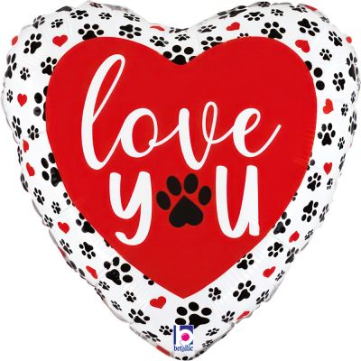 Betallic Microfoil 22cm (9") Love You Paw Prints - Air Fill (Unpackaged)