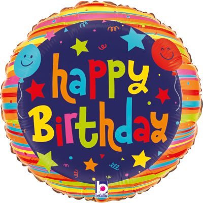 Betallic Microfoil 22cm (9") Balloons Birthday & Stars - Air Fill (Unpackaged)