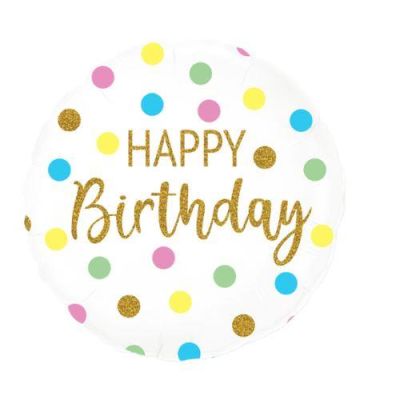 Oaktree Foil 45cm (18") Pastel Dots Happy Birthday Holographic