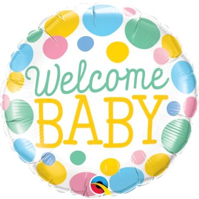 Qualatex Micro-Foil 10cm (4") Welcome Baby Dots (Air Fill & Unpackaged)