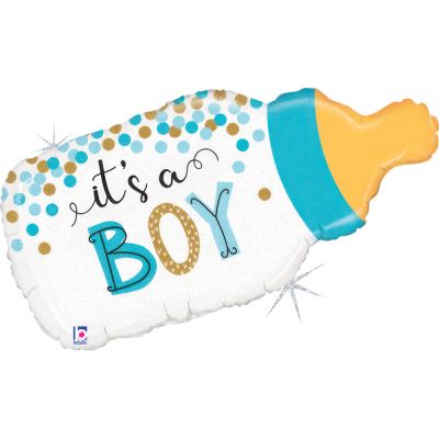 Betallic Holographic Foil Shape 83cm (33") Confetti Baby Bottle Boy